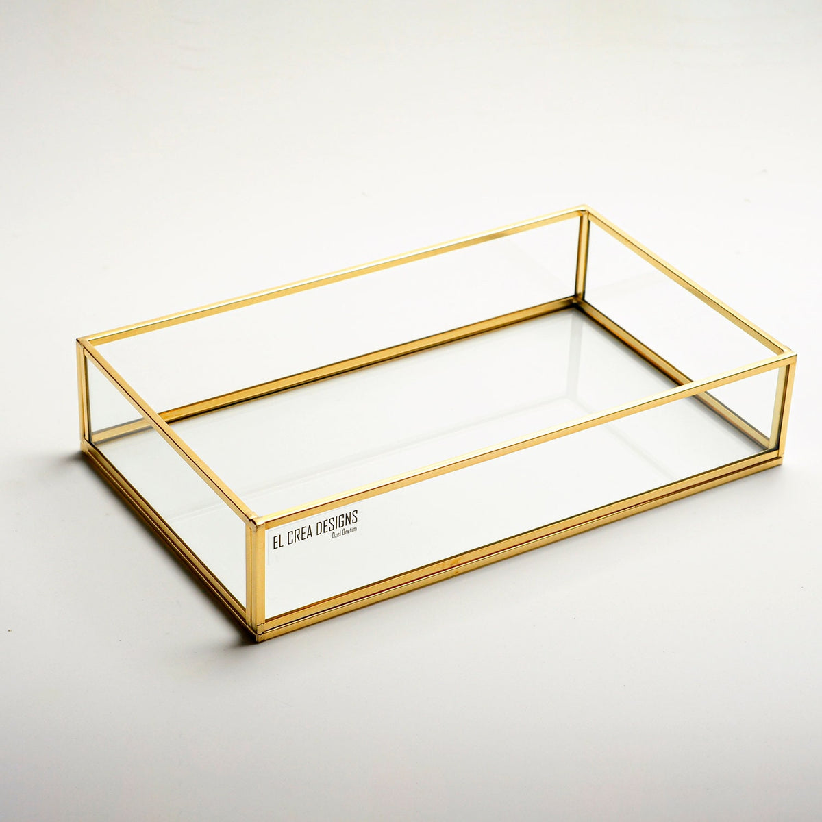 10x6x2” Wedding Tray Makeup Organizer Glass Brass Gold