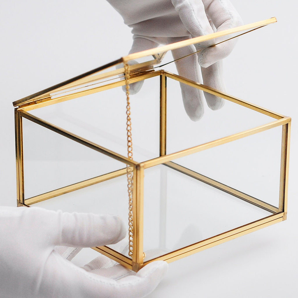 6x6x3" Display Case Glass Photo Box Brass Gold Card Customizable Personalizable Jewelry Wedding Bouquet Keepsake Organizer Christmas Gift