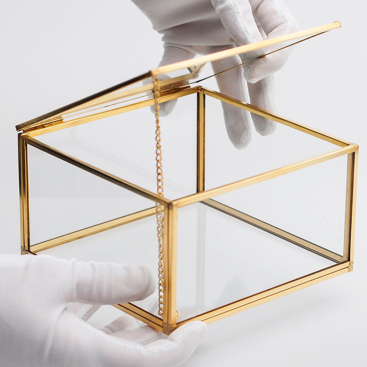 6x6x3" Display Case Glass Photo Box Brass Gold Card Customizable Personalizable Jewelry Wedding Bouquet Keepsake Organizer Christmas Gift