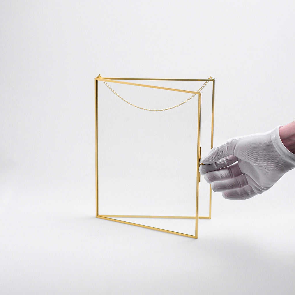 10x8” Floating Glass Frame Brass Gold Wall Hanging Photo Picture Double Bilderrahmen Vertical Pretty Perfect For Pressed Flower Arrangement