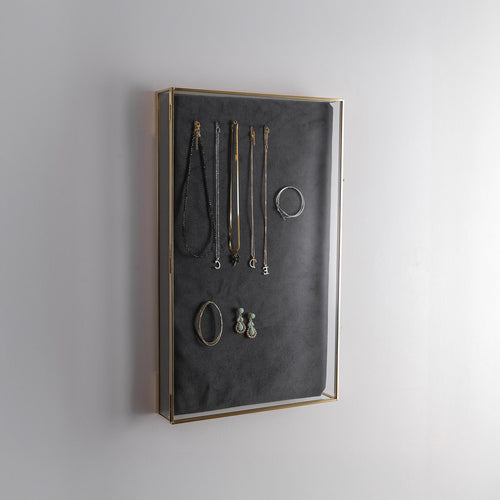 12x20x2 inch | Jewelry Display Showcase | Wall Hanging | Glass Box | Brass | Gold