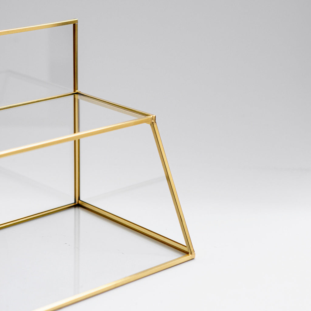 Pen Holder Makeup Jewelry Organizer Box Accessories Gold Brass Glass Wedding Keepsake Geometric Reception 12x7x6" Christmas Gift