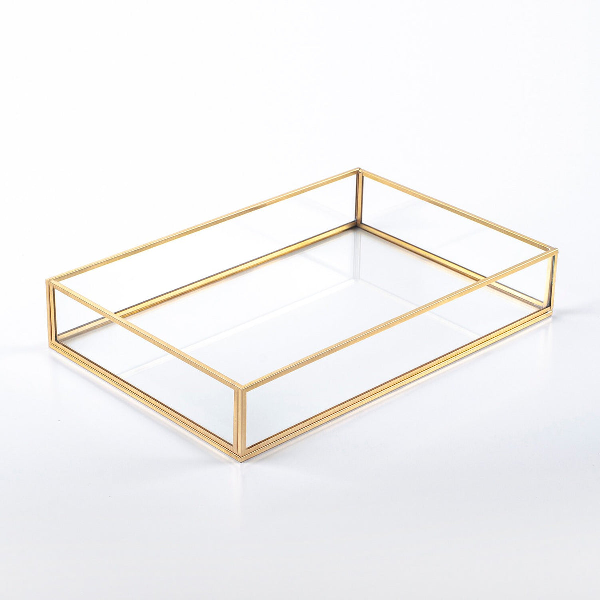 12x8x2" Wedding Tray Makeup Organizer Glass Brass Gold