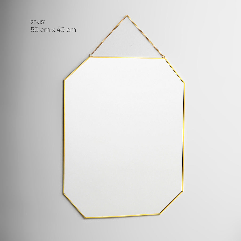 20x15" Brass Mirror Wall Hanging Bathroom Bohemian Decoration Nordic Style Makeup Gold With Decorative Wall Hanger