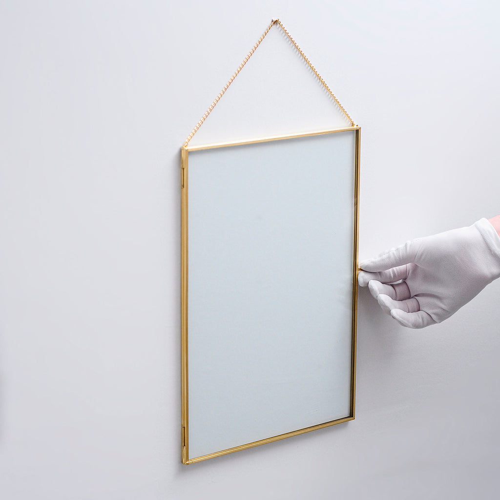 14x10" Floating Glass Frame Brass Gold Wall Hanging Photo Picture Double Bilderrahmen Vertical Pretty Perfect For Pressed Flower Arrangement