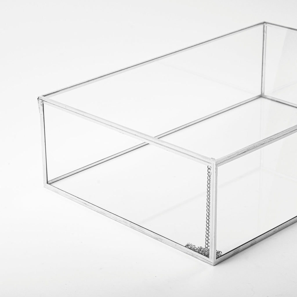 12x8x3" Display Case Glass Photo Box Silver Card Customizable Personalizable Jewelry Wedding Bouquet Keepsake Organizer Christmas Gift