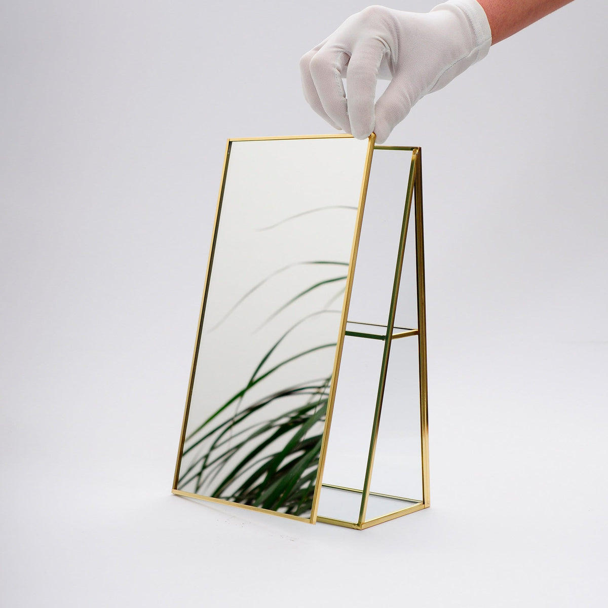 12x8x3" Vanity Makeup Mirror Desktop Brass Gold Organizer