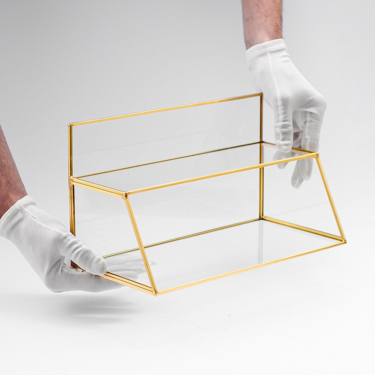 Pen Holder Makeup Jewelry Organizer Box Accessories Gold Brass Glass Wedding Keepsake Geometric Reception 12x7x6" Christmas Gift