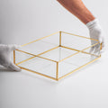 14x10x3" Wedding Tray Makeup Organizer Glass Brass Gold