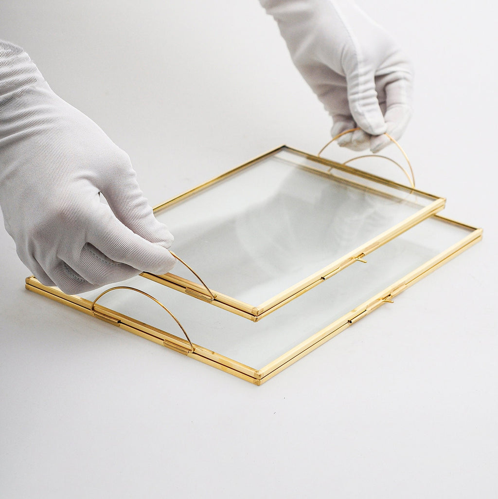 10x6" + 12x8" Wedding Tray Makeup Organizer Glass Brass Gold