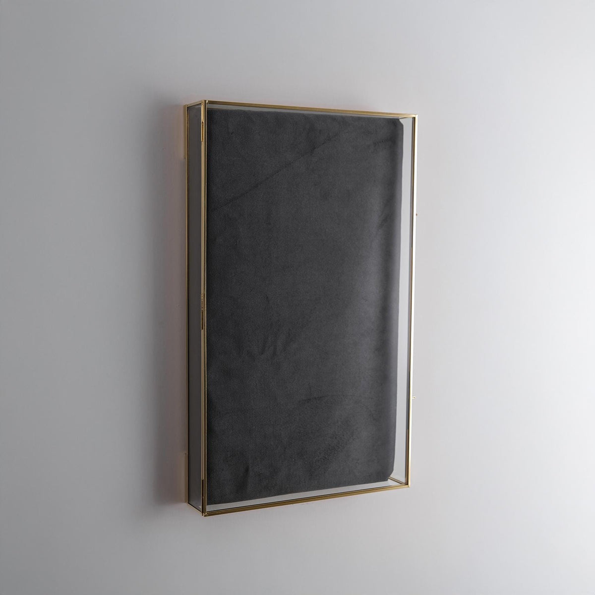 12x20x2 inch | Jewelry Display Showcase | Wall Hanging | Glass Box | Brass | Gold