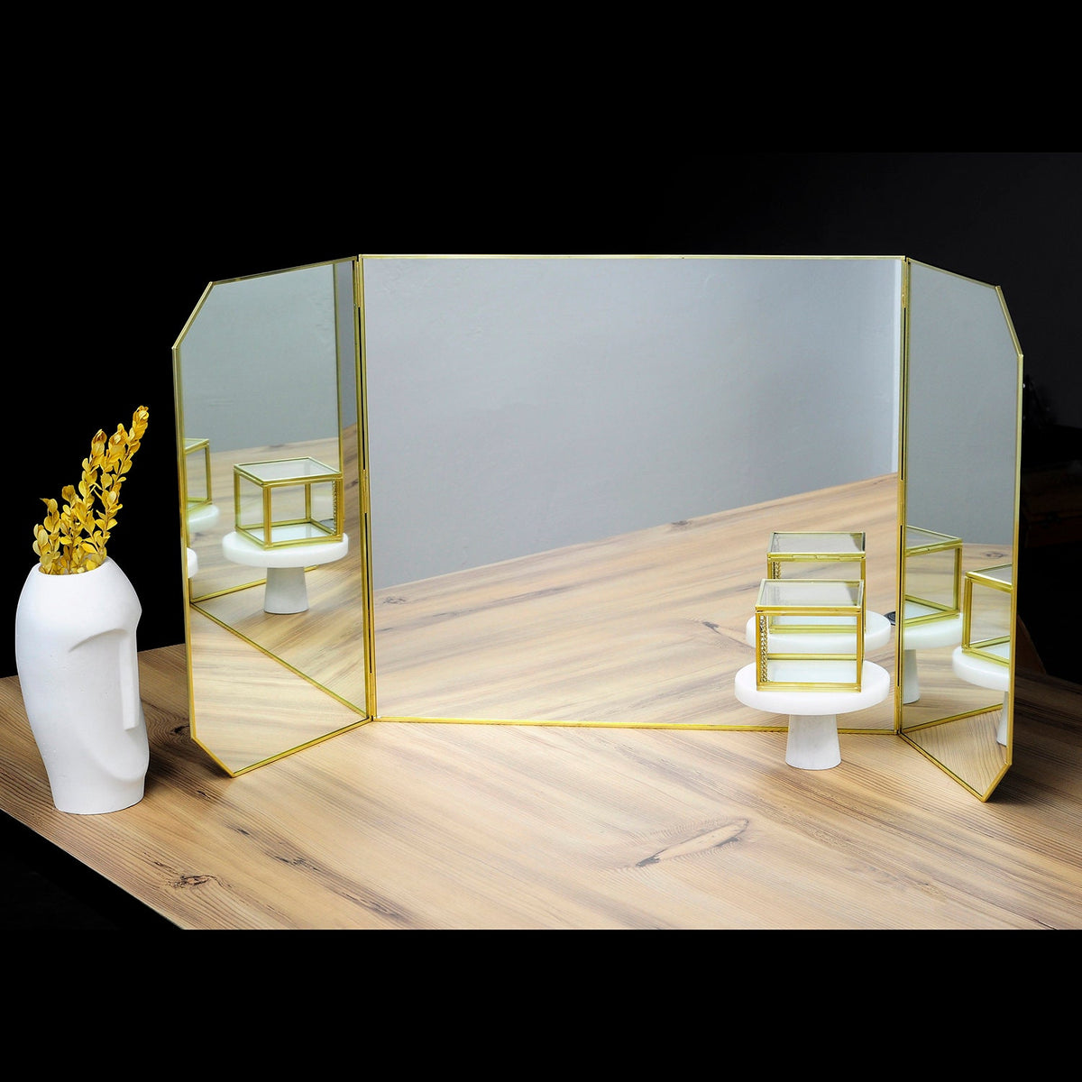 40x18" Vanity Makeup Mirror Brass Desktop Tabletop  Desk Gold Decorative Scandinavian Portable Bedroom Bohemian Modern Decor Christmas Gift