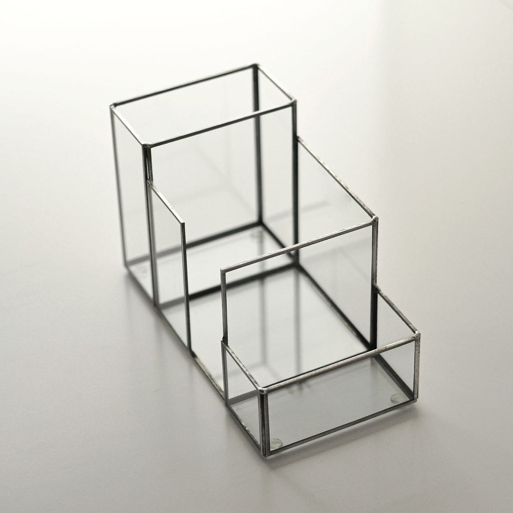 8x4x5" Pen Holder Office Decoration Makeup Organizer Black Glass Accessories Geometric Christmas Gift